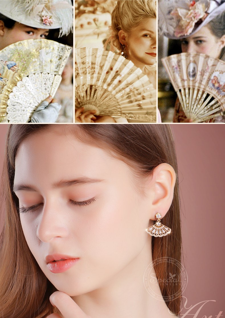 925K silver Golden Fan Ear Ring with clips- Free Shipping